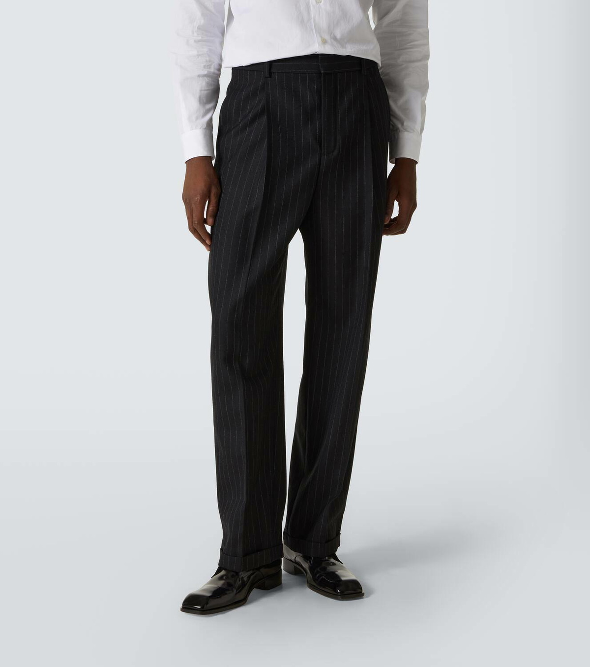 Saint Laurent Pinstripe cotton-blend wide-leg pants