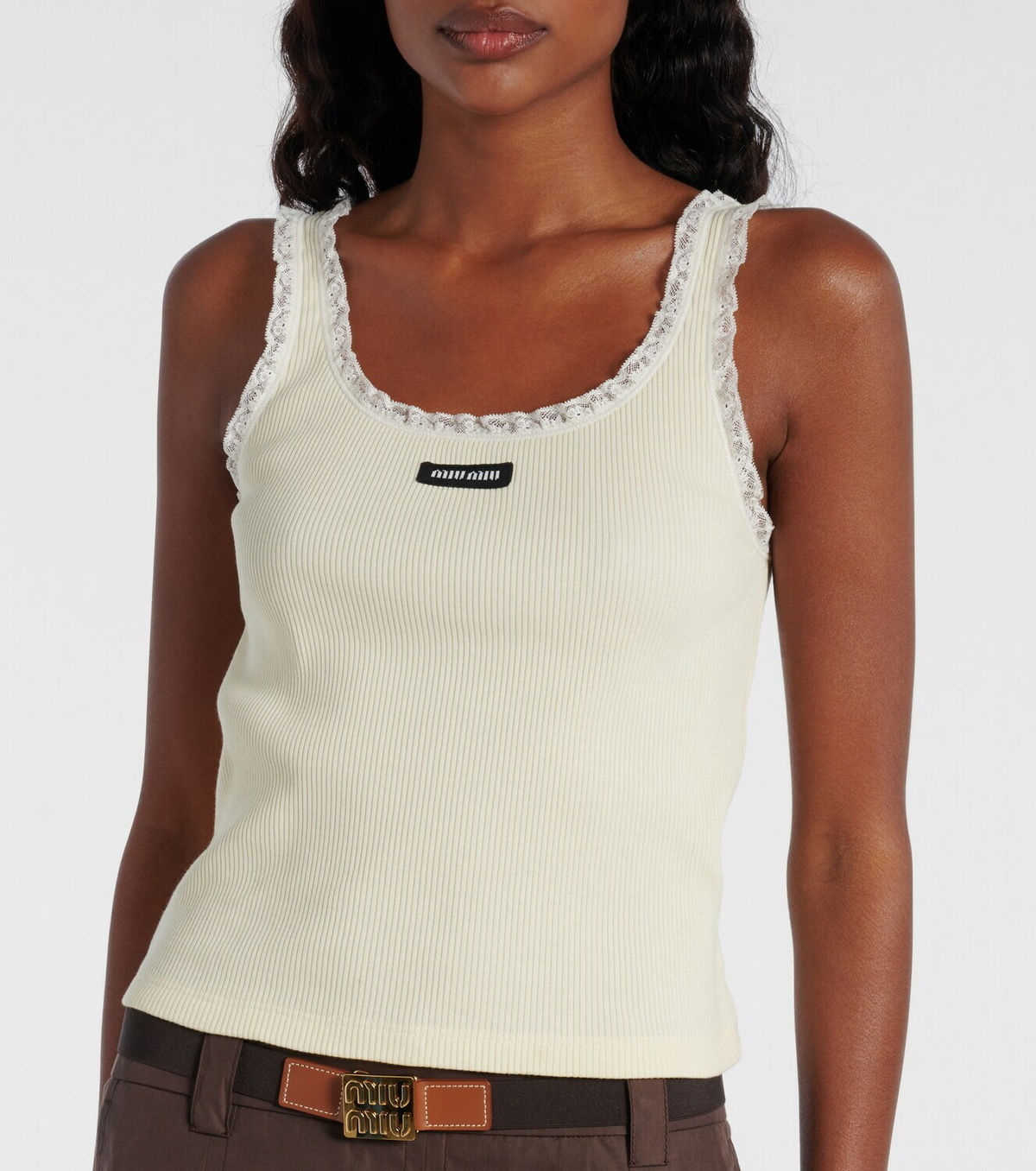Miu Miu Lace-trimmed cotton tank top