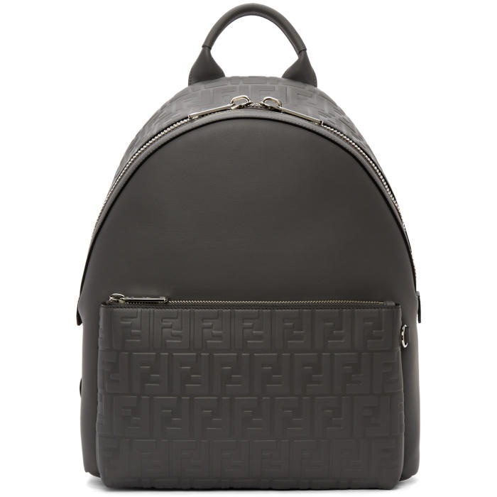 Photo: Fendi Grey Embossed Signature Backpack 