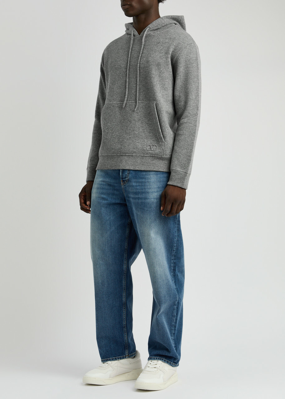 Valentino VLogo Appliqué Hooded Wool Sweatshirt Grey