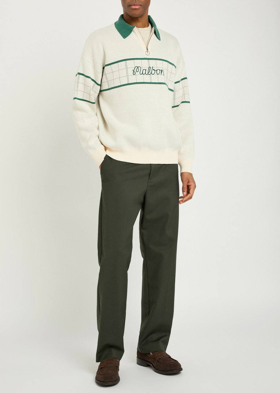 Malbon Bennet Logo-embroidered Cotton Polo Jumper Beige