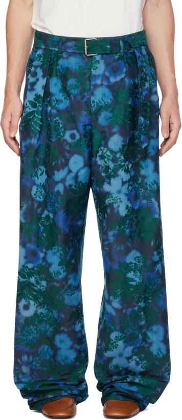 Photo: Dries Van Noten Blue Belted Jacquard Trousers