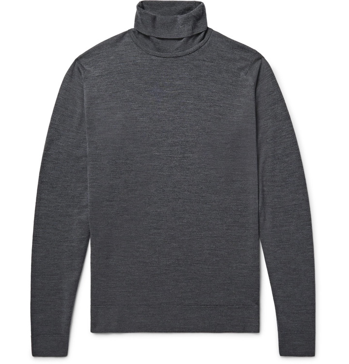 Photo: John Smedley - Cherwell Merino Wool Rollneck Sweater - Gray