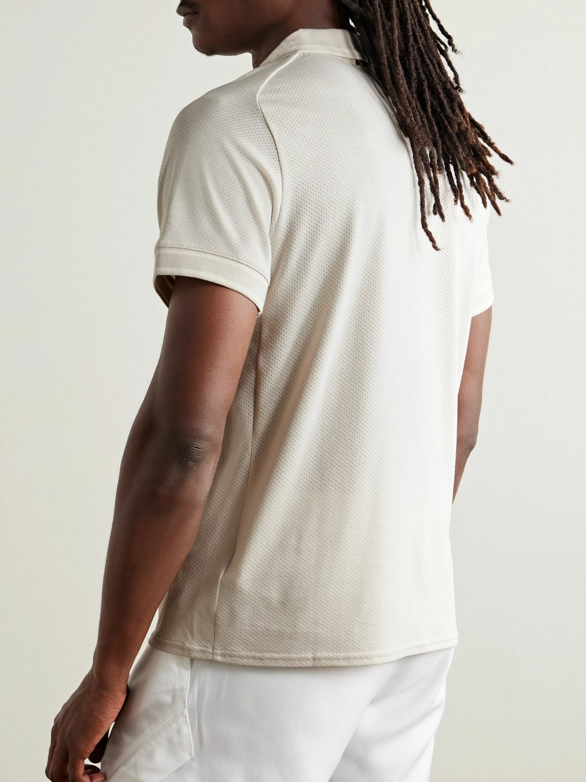 Nike Tennis - NikeCourt Heritage Logo-Appliquéd Cotton-Blend Mesh Polo Shirt - Neutrals