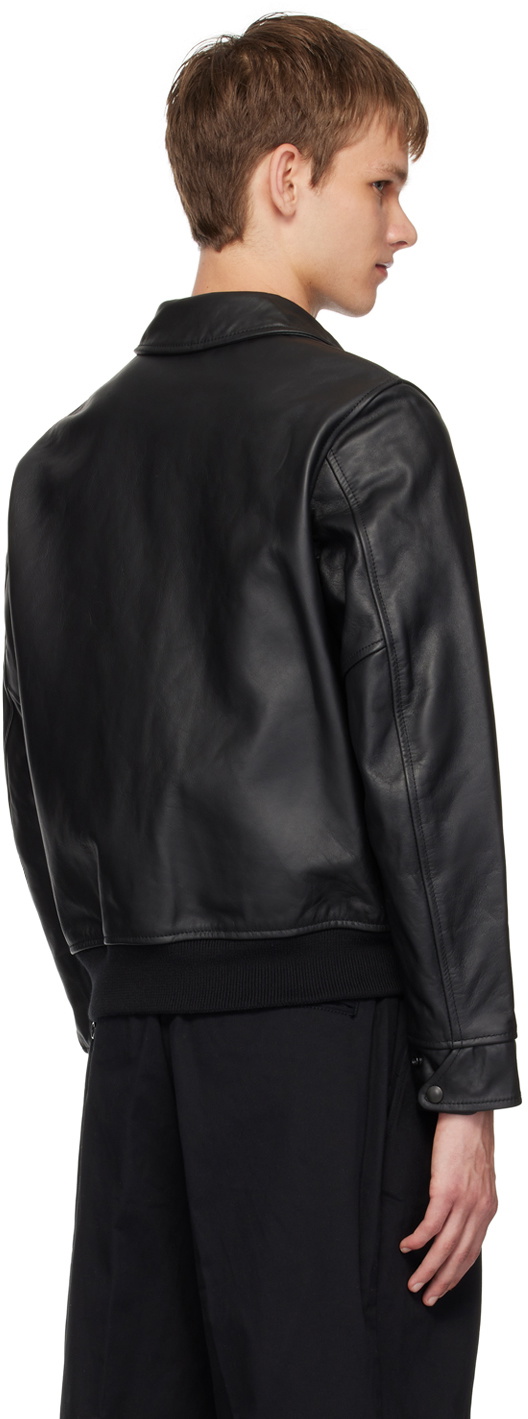 BEAMS PLUS Black Military Leather Bomber Jacket Beams Plus