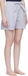 Tekla White & Blue Poplin Pyjama Shorts
