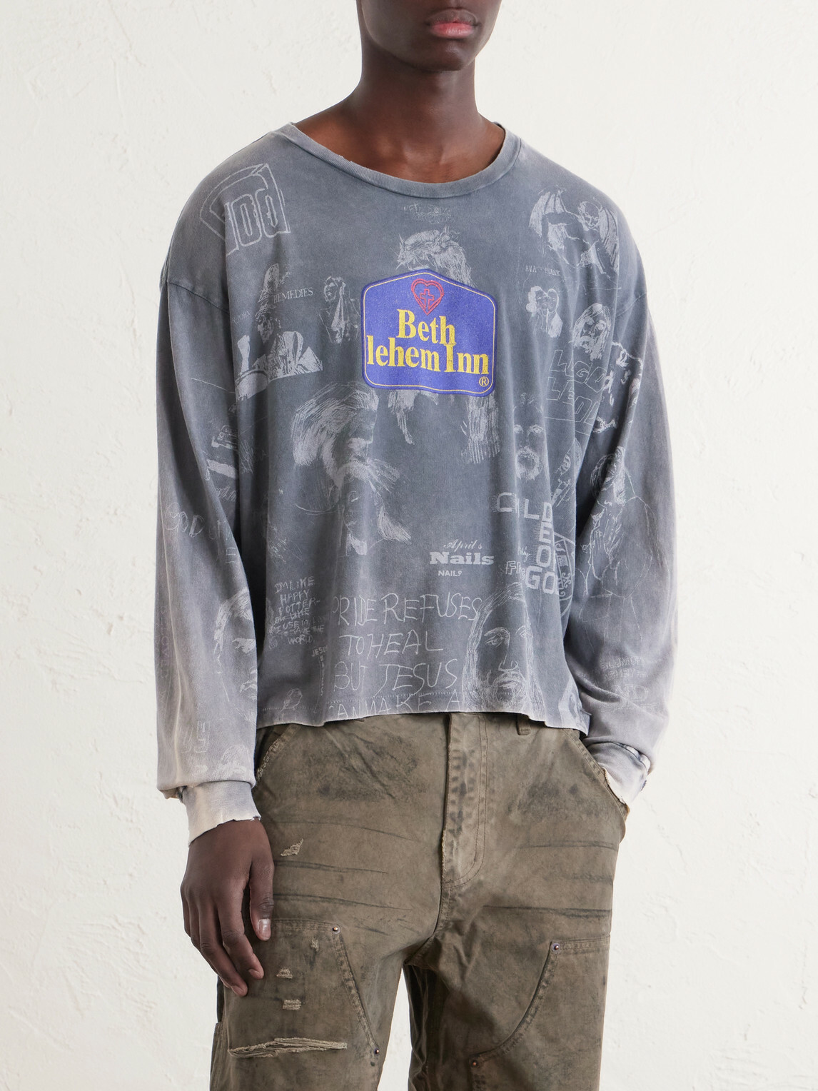 Paly Hollywood - Bethlehem Inn Distressed Printed Cotton-Jersey Shirt - Gray