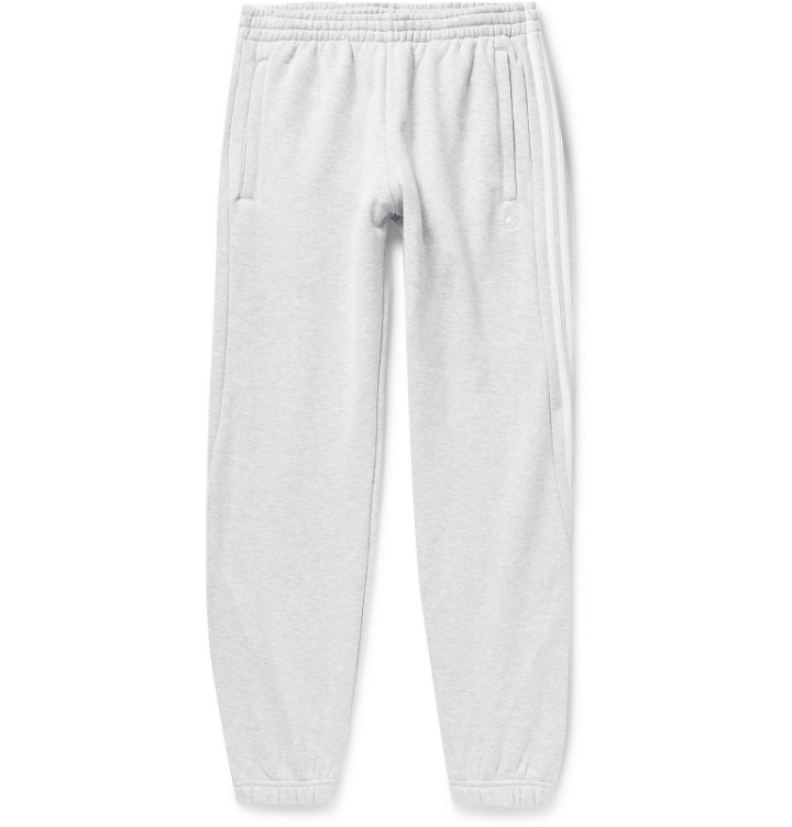 Photo: adidas Originals - Tapered Logo-Embroidered Striped Fleece-Back Cotton-Jersey Sweatpants - Gray