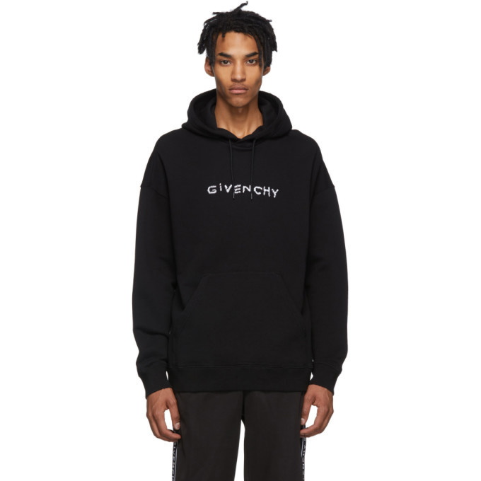 Photo: Givenchy Black Hand-Embroidered Logo Hoodie