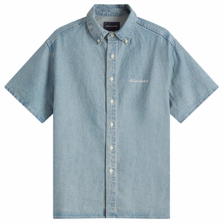 Photo: thisisneverthat Men's Washed Denim Shortsleeve Shirt in Washed Blue