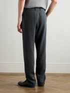 De Bonne Facture - Straight-Leg Pleated Linen and Wool-Blend Suit Trousers - Gray