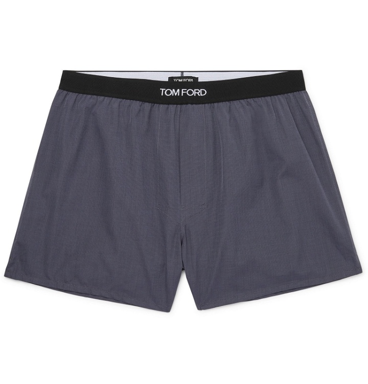 Photo: TOM FORD - Grosgrain-Trimmed Cotton Boxer Shorts - Gray