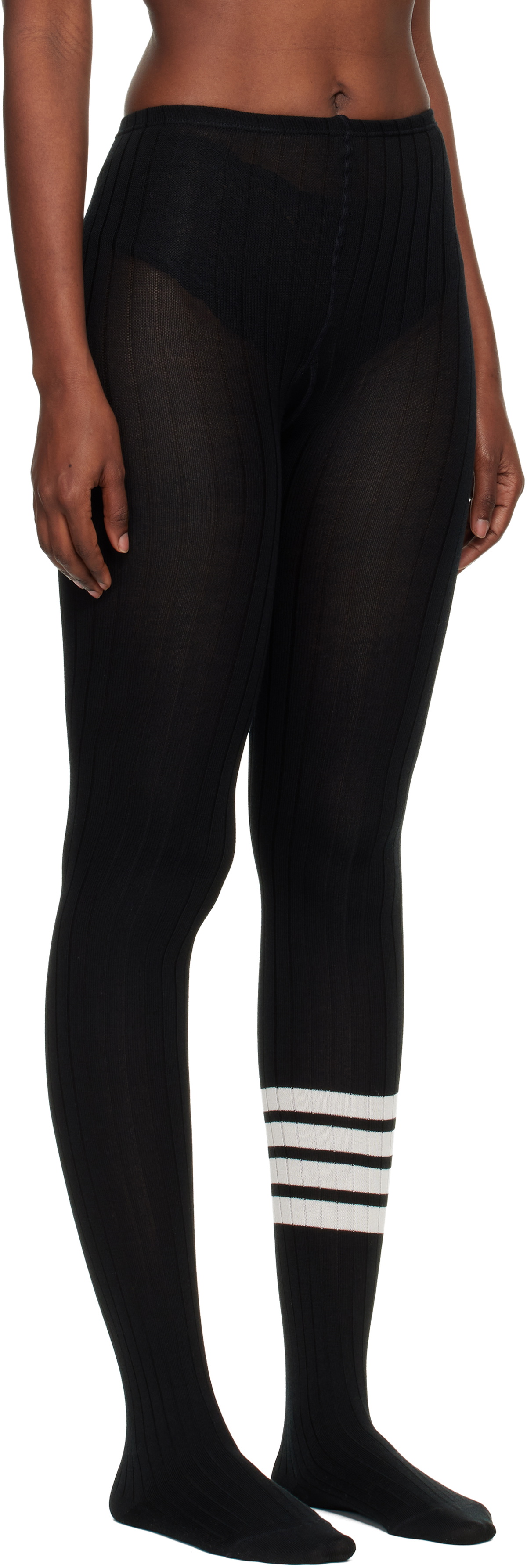 Thom Browne Black Opaque Rib 4-Bar Tights