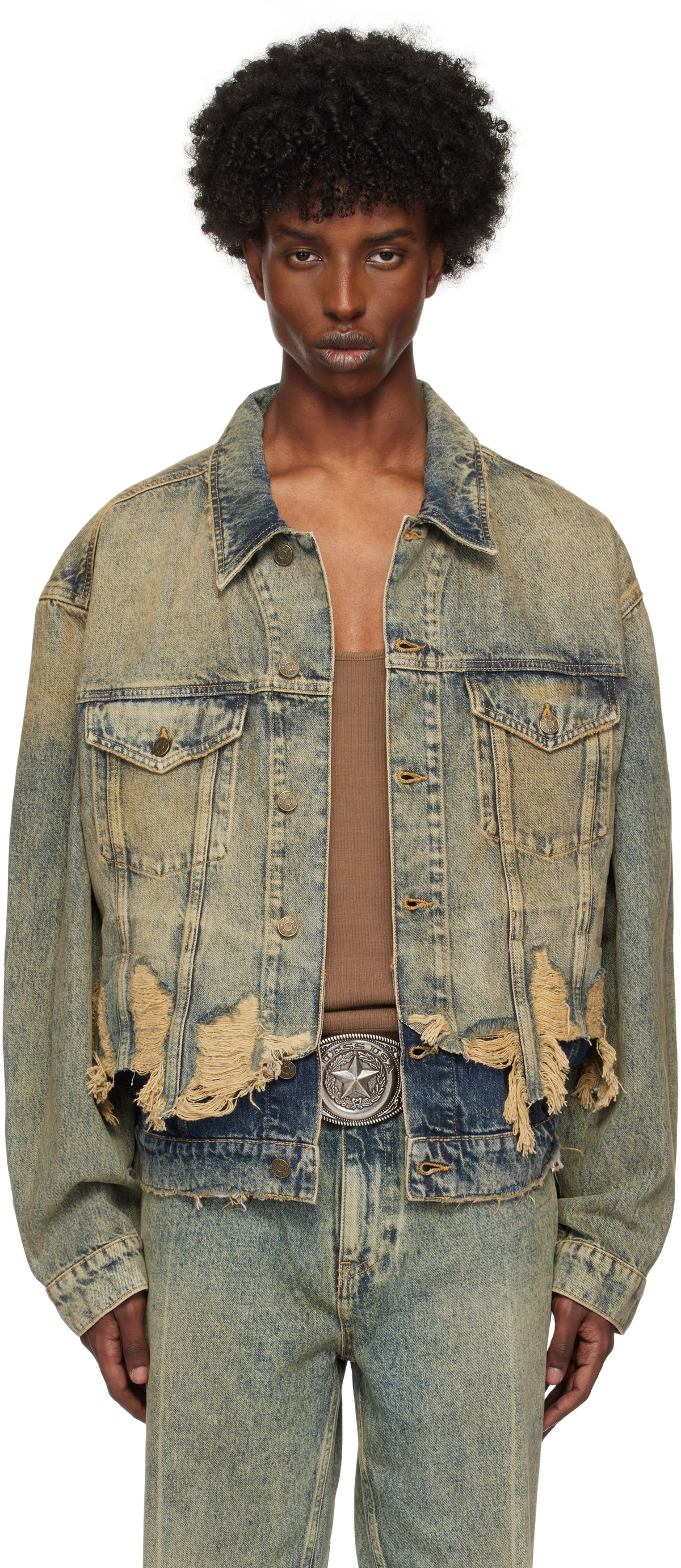 GUESS USA Blue Distressed Denim Jacket