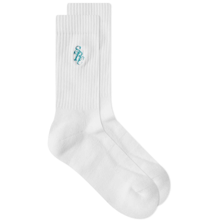 Photo: Sporty & Rich Men's SRC Socks in White/Faded Teal