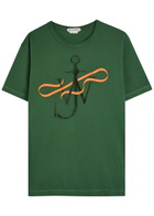 JW Anderson Ribbon Anchor Embroidered Cotton T-shirt Green