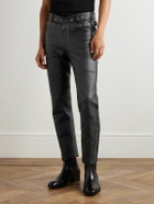 TOM FORD - Straight-Leg Eyelet-Embellished Paneled Full-Grain Leather Trousers - Black