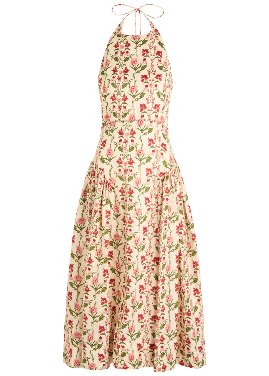 Agua BY Agua Bendita Balsa Canna Floral-print Linen Midi Dress Multicoloured