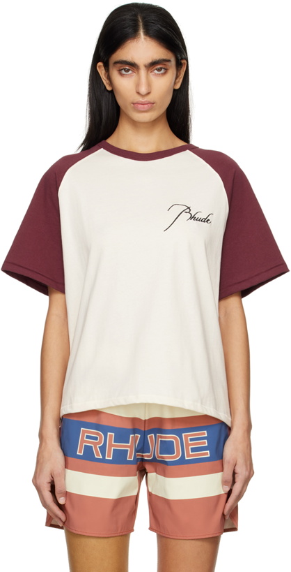 Photo: Rhude Off-White & Burgundy Raglan T-Shirt