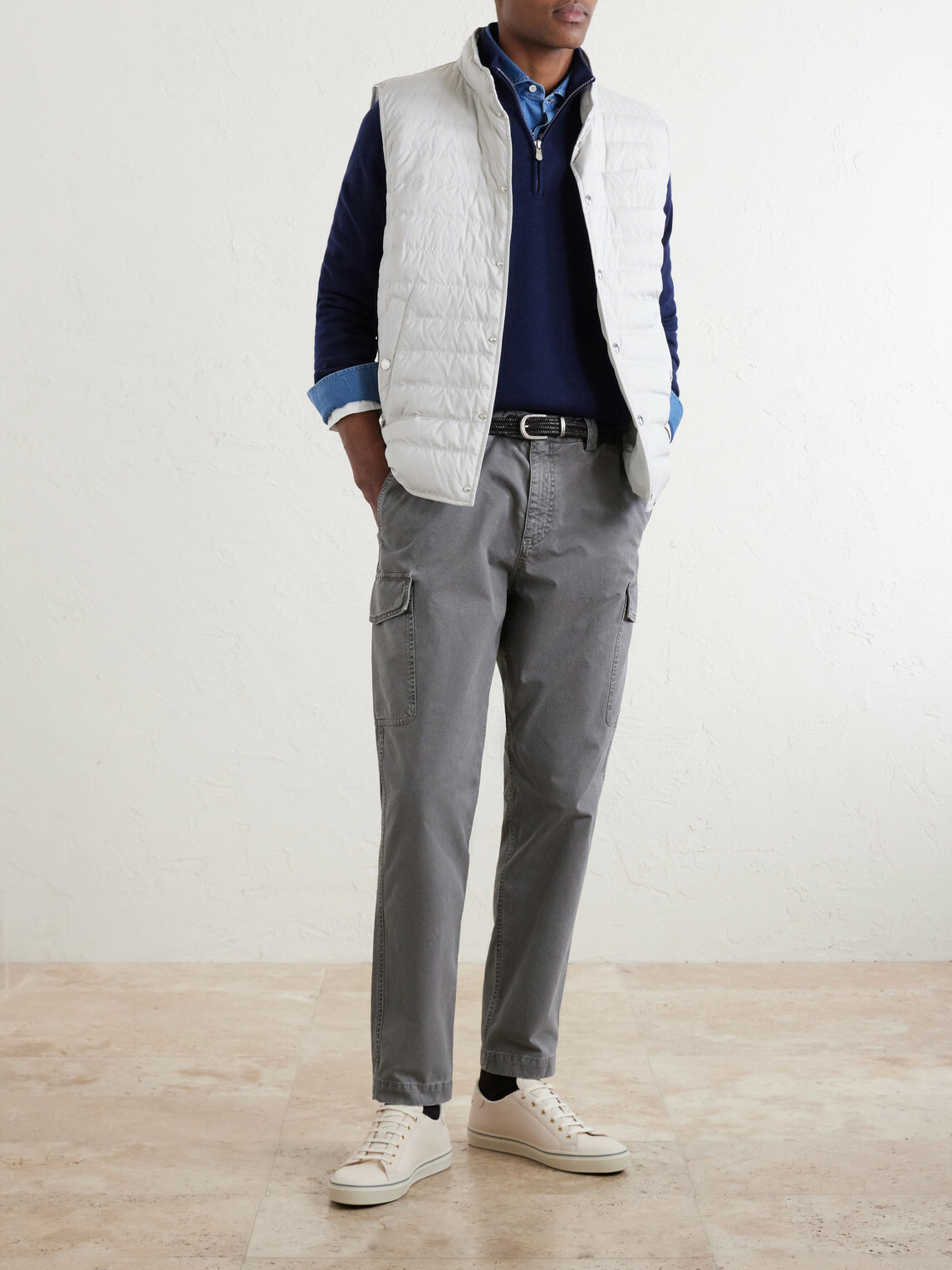 Brunello Cucinelli - Slim-Fit Tapered Cotton-Twill Cargo Trousers - Gray