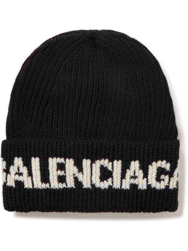 Photo: Balenciaga - Logo-Jacquard Ribbed Wool-Blend Beanie