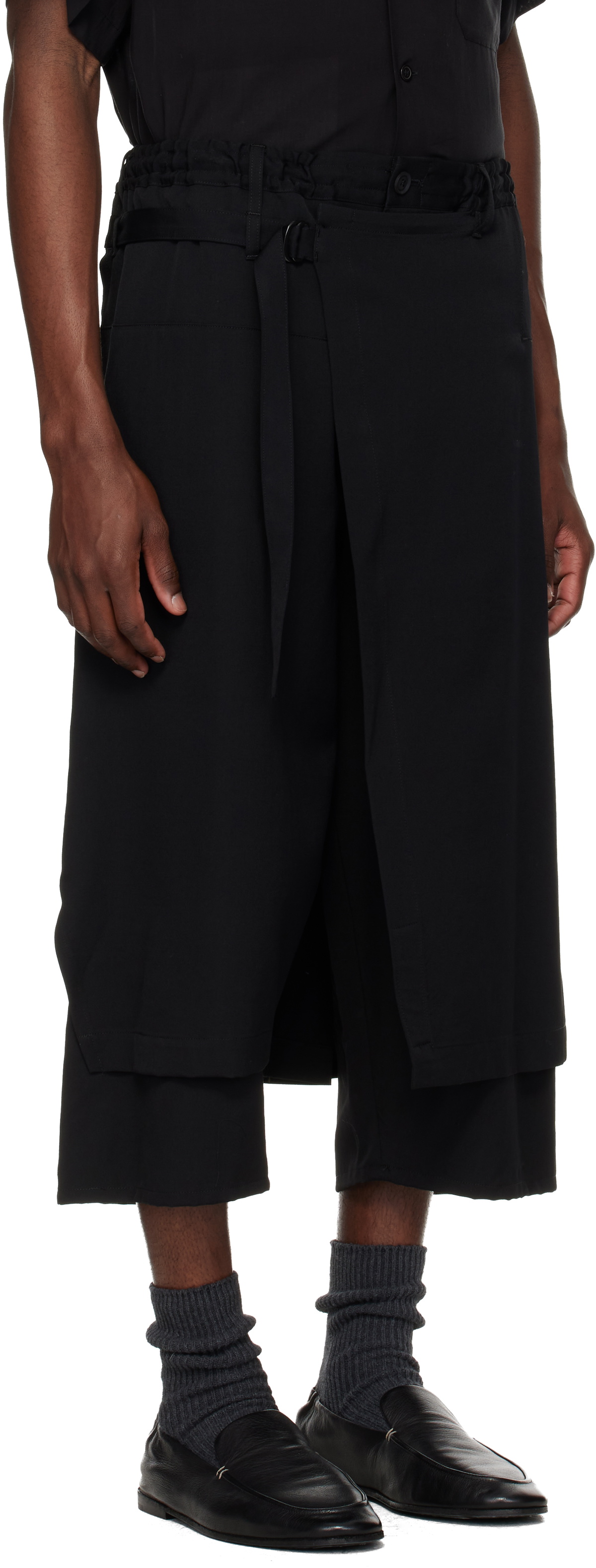 YOHJI YAMAMOTO Black Wool Gabardine Standard Wrap Trousers