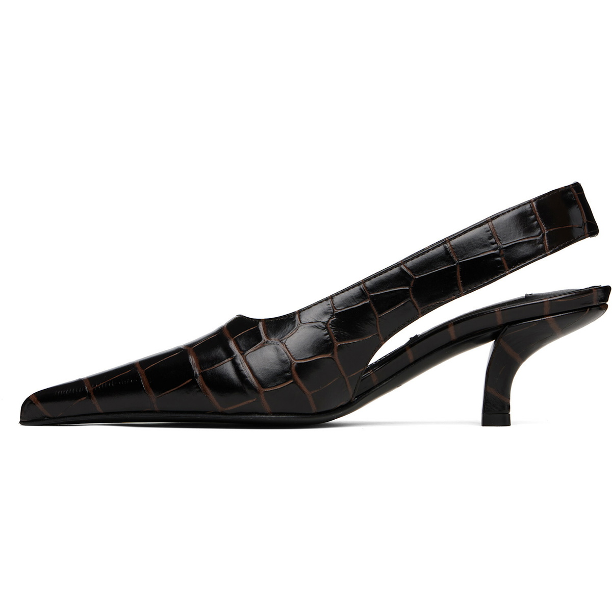 TOTEME Brown Classic Croco-Embossed Slingback Heels