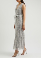Huishan Zhang Esma Embellished Tulle Maxi Dress Silver