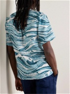 Maison Kitsuné - Vilebrequin Charli Convertible-Collar Logo-Appliquéd Printed Linen Shirt - Blue