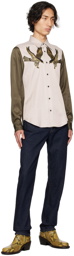 Dries Van Noten Gray & Khaki Embroidered Shirt