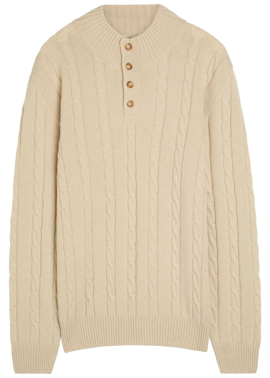 Aurélien Cable-knit Wool and Cashmere-blend Polo Jumper Beige