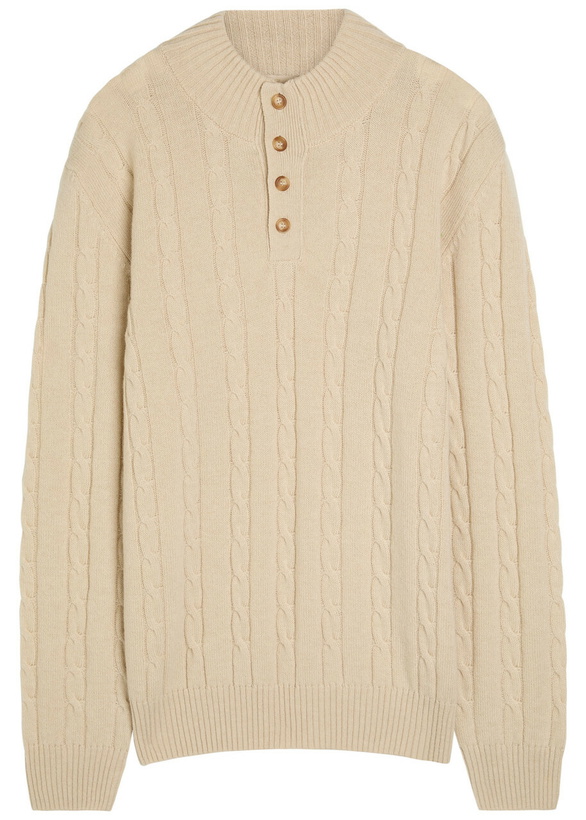 Photo: Aurélien Cable-knit Wool and Cashmere-blend Polo Jumper Beige