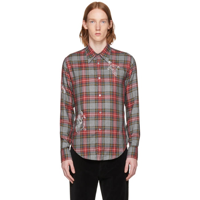 Photo: Stella McCartney Grey and Red Embroidered Plaid Shirt