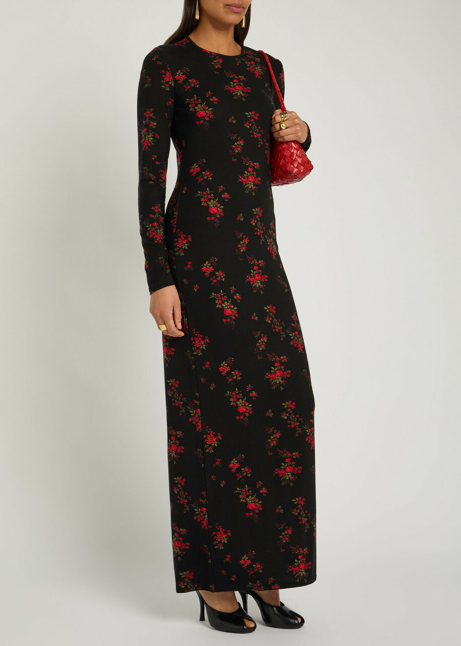 Reformation Tommie Floral Stretch-jersey Maxi Dress Black
