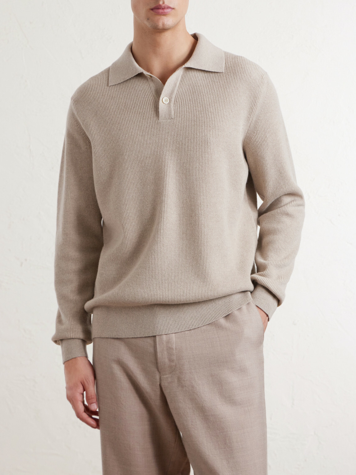 Lardini - Knitted Wool and Cashmere-Blend Polo Shirt - Neutrals