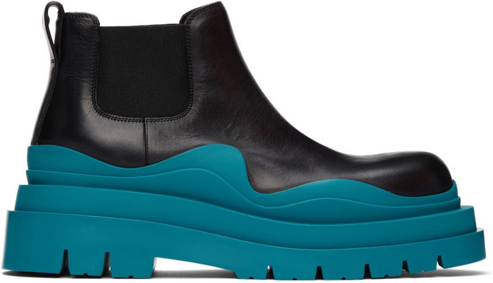 Photo: Bottega Veneta Black & Blue Low Tire Chelsea Boots