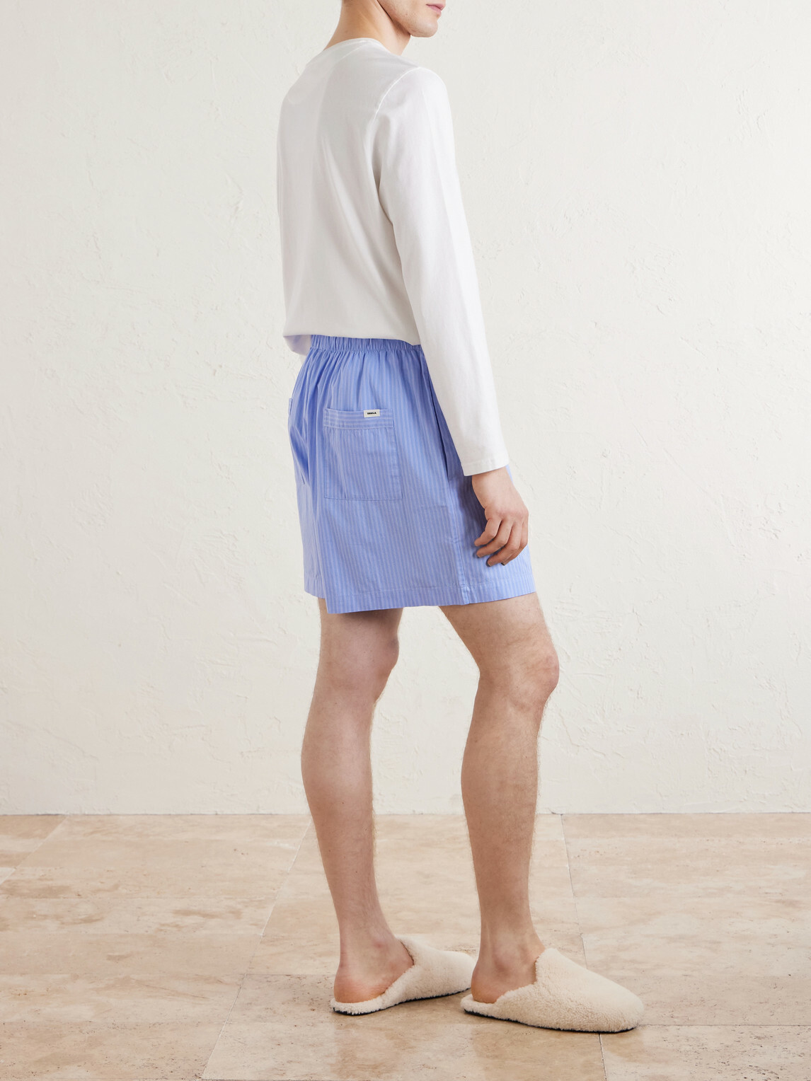 TEKLA - Straight-Leg Striped Organic Cotton-Poplin Shorts - Blue