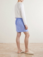 TEKLA - Straight-Leg Striped Organic Cotton-Poplin Shorts - Blue