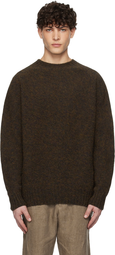 Photo: Sunspel Brown Shetland Crew Neck Sweater