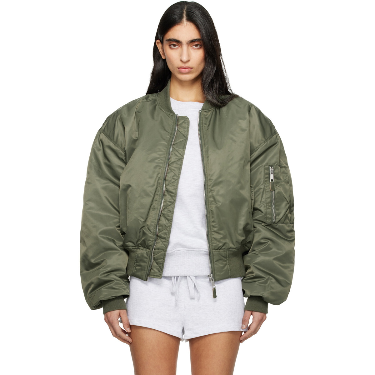 Entire Studios Khaki Cropped Broad Bomber Jacket