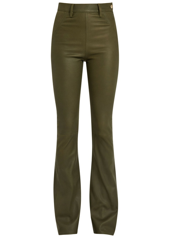 Photo: Skiim Brigitta Slim Flared-leg Stretch-suede and Leather Trousers Khaki