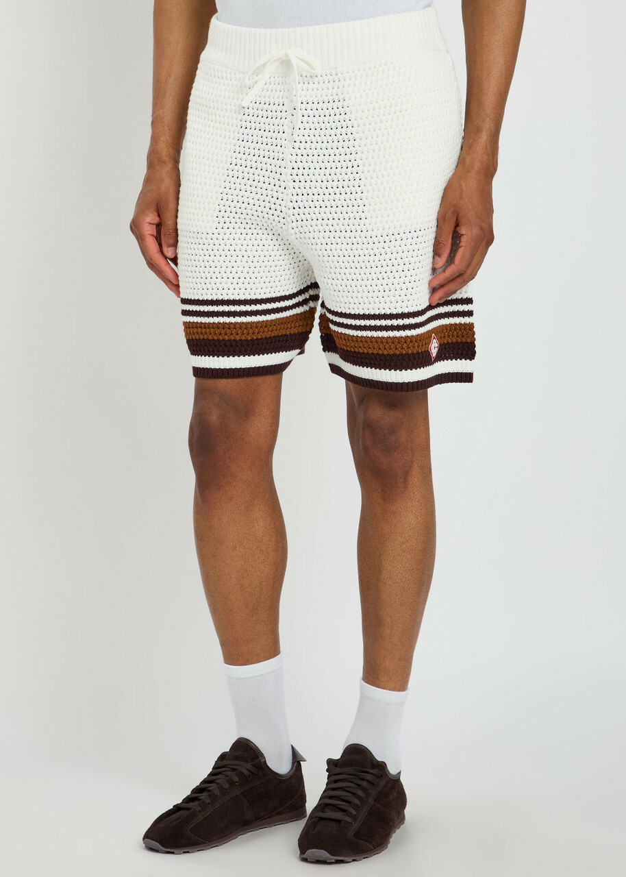 Casablanca Logo-appliquéd Striped Crochet Cotton-knit Shirt White
