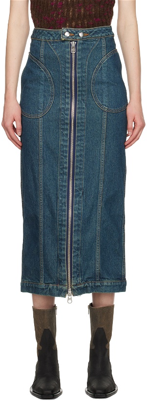 Photo: Eckhaus Latta Blue Zip Denim Midi Skirt