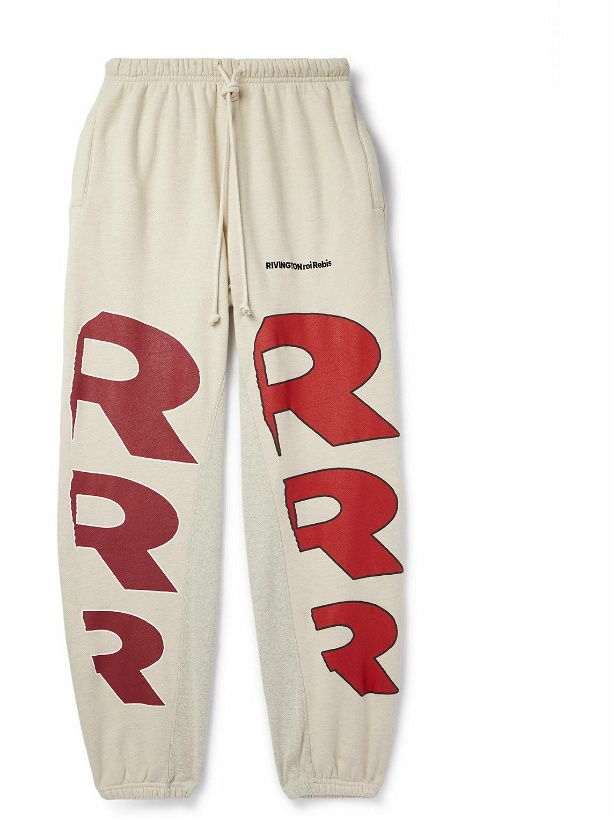 Photo: RRR123 - Core Tapered Logo-Embroidered Printed Cotton-Jersey Sweatpants - Neutrals