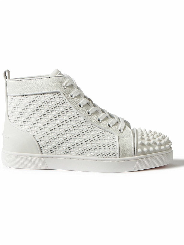 Photo: Christian Louboutin - Lou Spikes Orlato Studded Leather and Mesh High-Top Sneakers - White