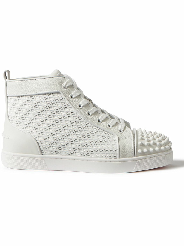 Photo: Christian Louboutin - Lou Spikes Orlato Studded Leather and Mesh High-Top Sneakers - White