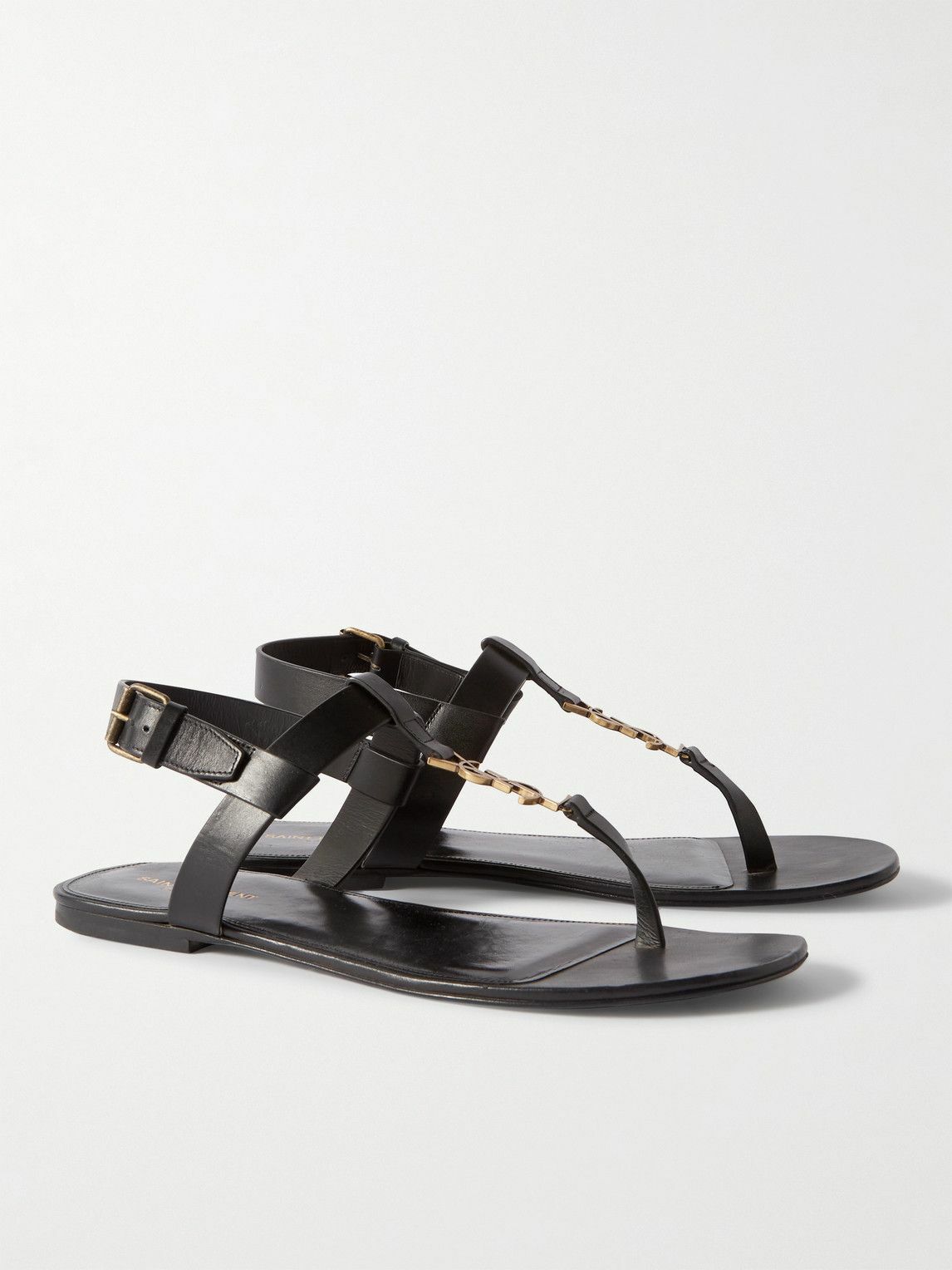 Saint Laurent Cassandra Logo Embellished Leather Sandals Black Saint Laurent