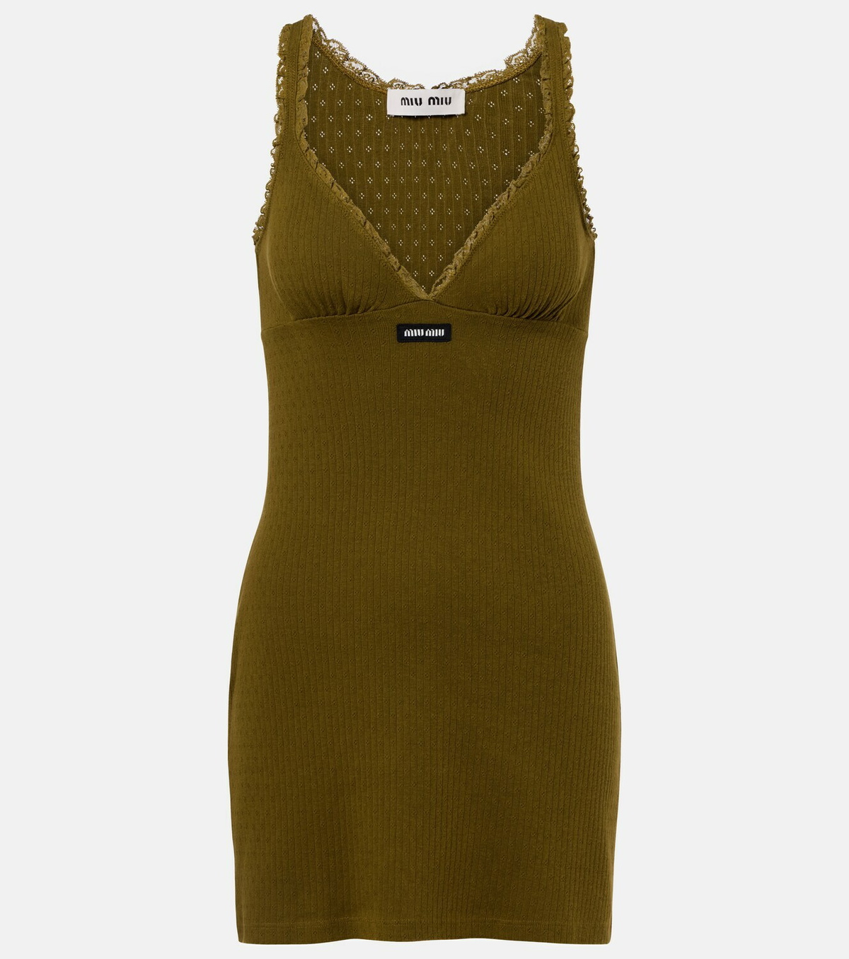 Miu Miu Lace-trimmed pointelle cotton minidress