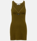 Miu Miu Lace-trimmed pointelle cotton minidress