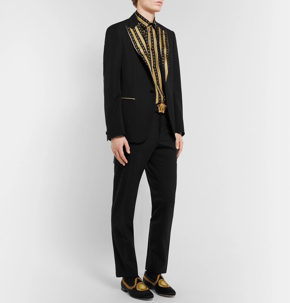Versace - Embroidered Satin Loafers - Men - Black
